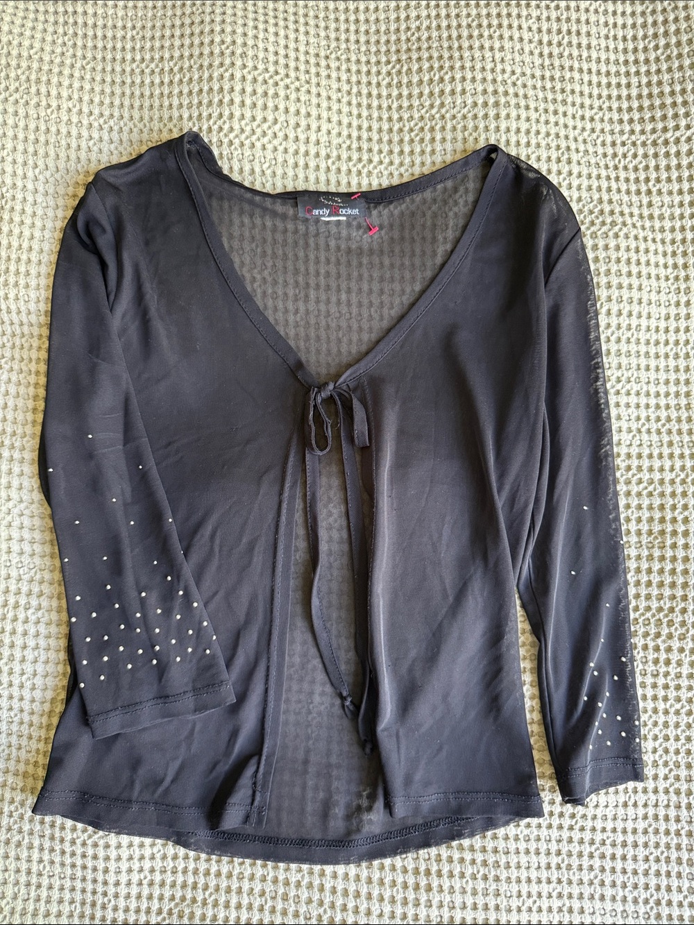 Vintage Women's Sheer Black Tie-Front shrug with Stud Embellishments
